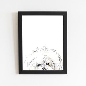Maltese Dog Art Print, White Small Dog Gift Cute Art Decor, Animal Watercolor
